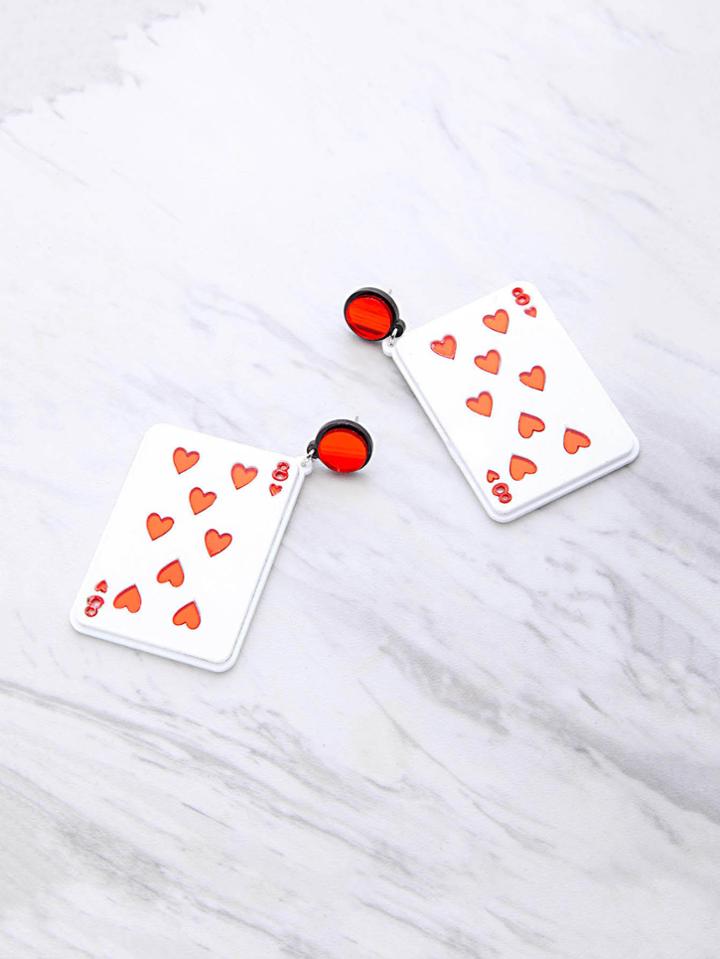Romwe Poker Card Shaped Dangle Earrings