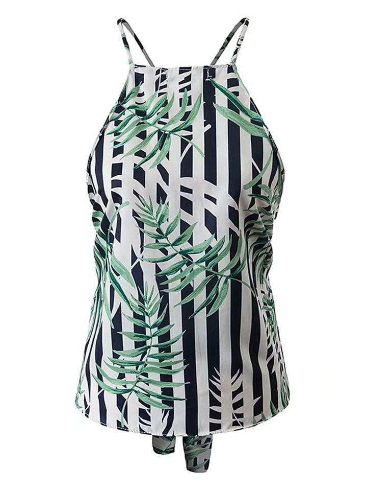 Romwe Vertical Striped Criss Cross Back Top
