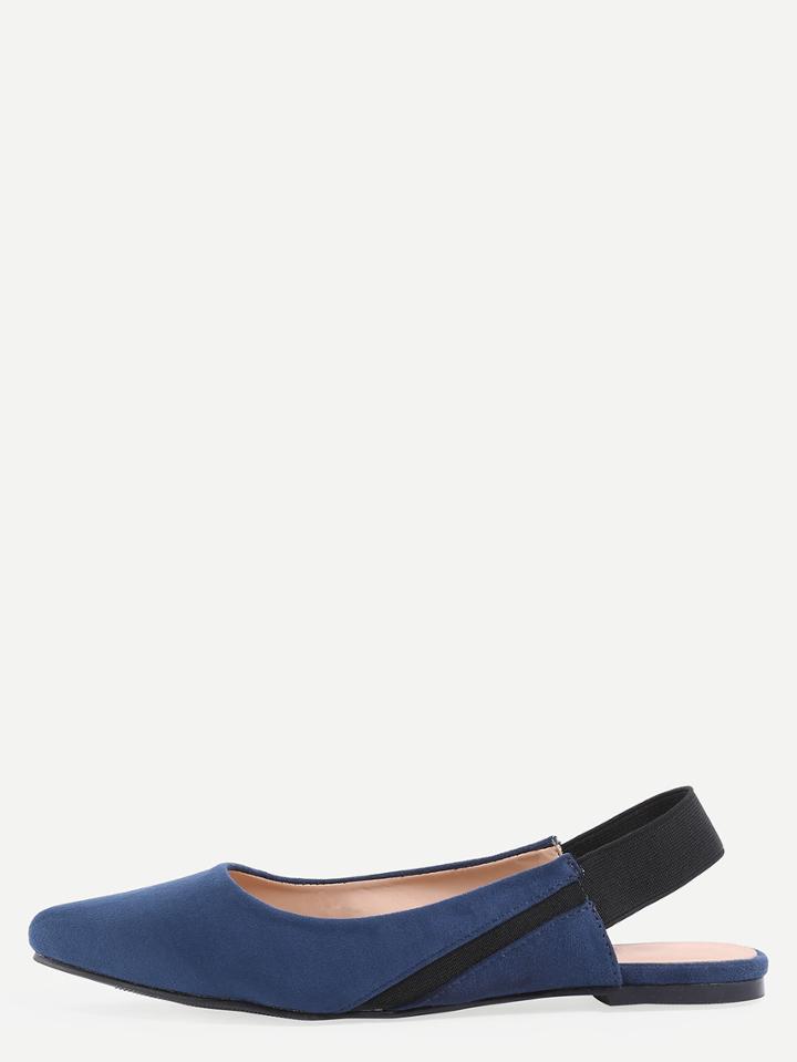 Romwe Faux Suede Pointed Toe Slingback Flats - Dark Blue