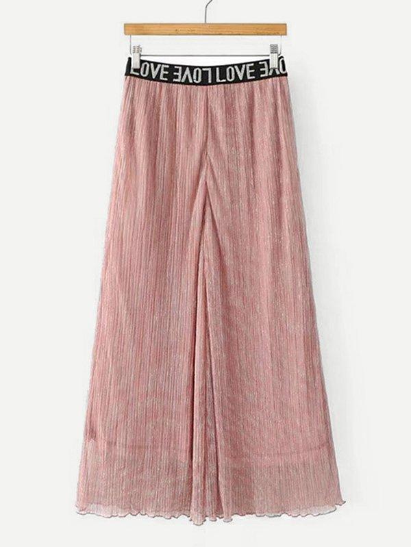 Romwe Letter Tape Lettuce Hem Wide Leg Pants