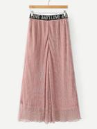 Romwe Letter Tape Lettuce Hem Wide Leg Pants