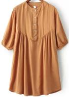 Romwe Half Sleeve With Buttons Loose Khaki Dress