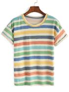 Romwe Multicolor Crew Neck Striped T-shirt