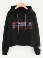 Romwe Embroidered Patch Hooded Sweatshirt
