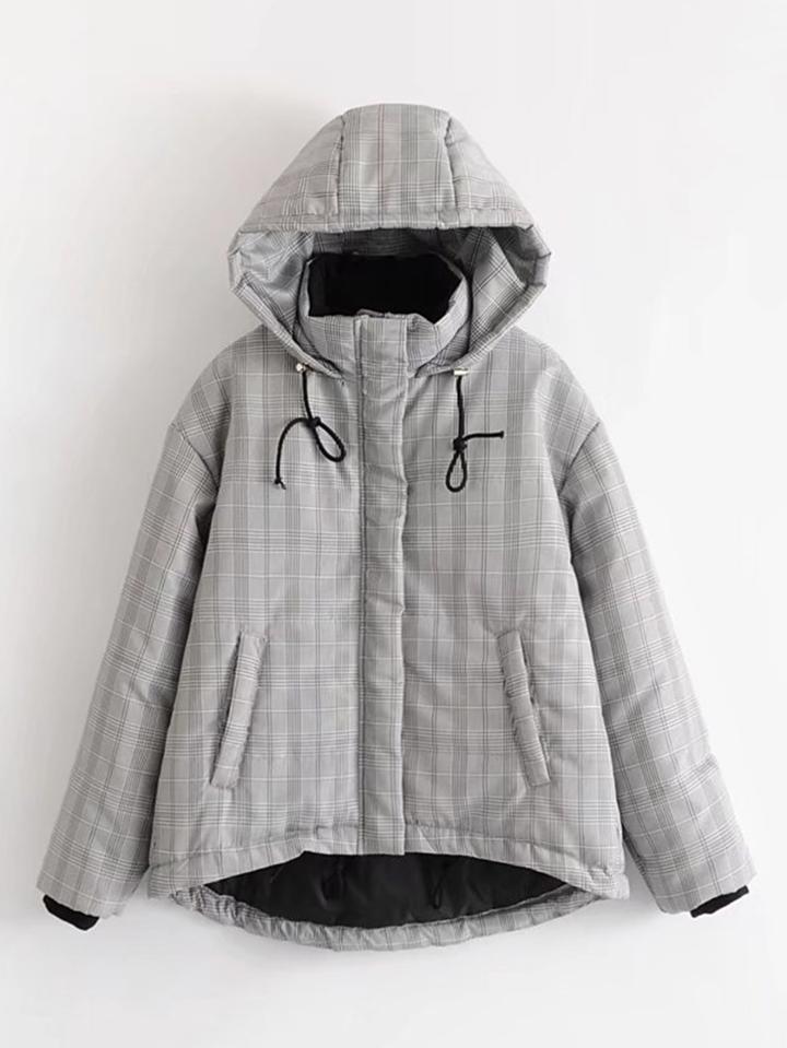 Romwe Plaid Padded Coat