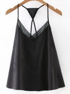 Romwe Black Backless Suede Spaghetti Straps Tank Top