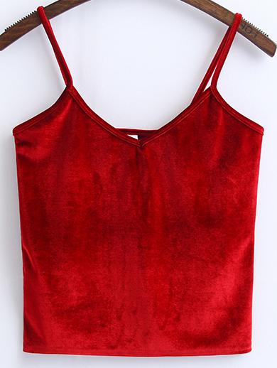Romwe Red Spaghetti Strap Velvet Cami Top