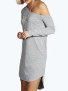 Romwe Oblique Shoulder High Low Grey Dress