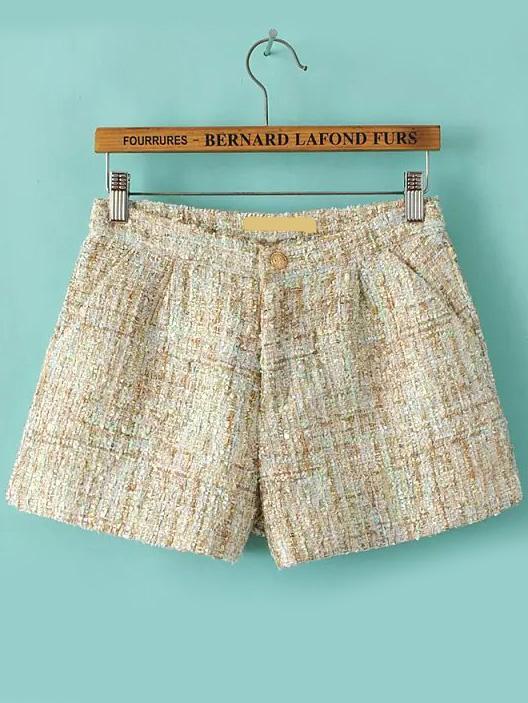 Romwe Sequined Tweed Apricot Shorts