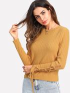 Romwe One Shoulder Open Ribbed Knit Tee