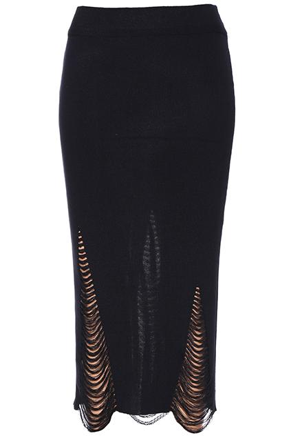 Romwe Hollow Midi Knitted Skirt-black