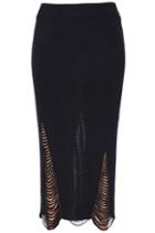 Romwe Hollow Midi Knitted Skirt-black