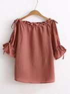 Romwe Drawstring Neck And Sleeve Textured Top