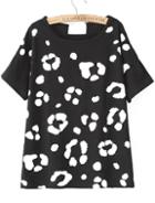 Romwe Footmark Print Black T-shirt
