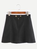 Romwe Black Zipper Front Button Skirt