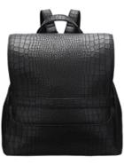 Romwe Black Croco Style Pu Backpack