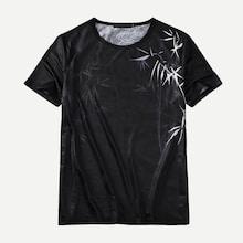 Romwe Guys Cranes Print Jacquard Tee