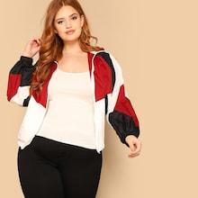 Romwe Plus Colorblock Zip Front Jacket
