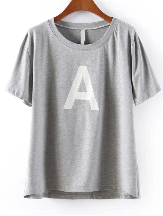 Romwe A Print Loose Grey T-shirt