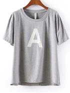 Romwe A Print Loose Grey T-shirt