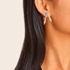 Romwe Color-block Rhinestone Decor Stud Earrings 1pair