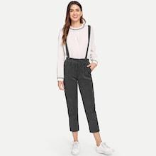 Romwe Striped Criss Cross Back Pinafore Jumpsuit