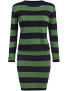 Romwe Long Sleeve Striped Knit Top With Bodycon Skirt