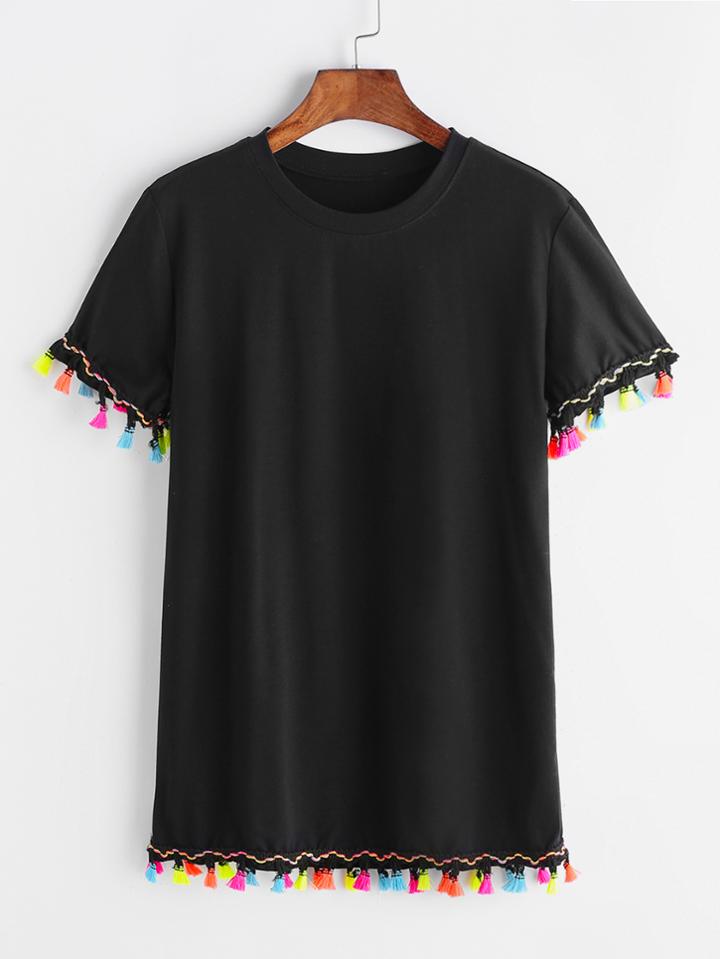 Romwe Color Tassel T-shirt