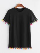 Romwe Color Tassel T-shirt