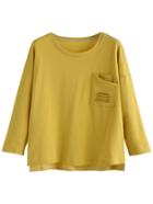 Romwe Olive Yellow Distressed Pocket High Low T-shirt