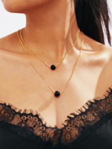 Romwe Double Beads Pendant Layered Link Necklace