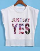 Romwe Mesh Hem Letter Print White T-shirt