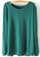 Romwe Elbow Patch Slim Green T-shirt