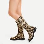 Romwe Leopard Pattern Side Zipper Boots