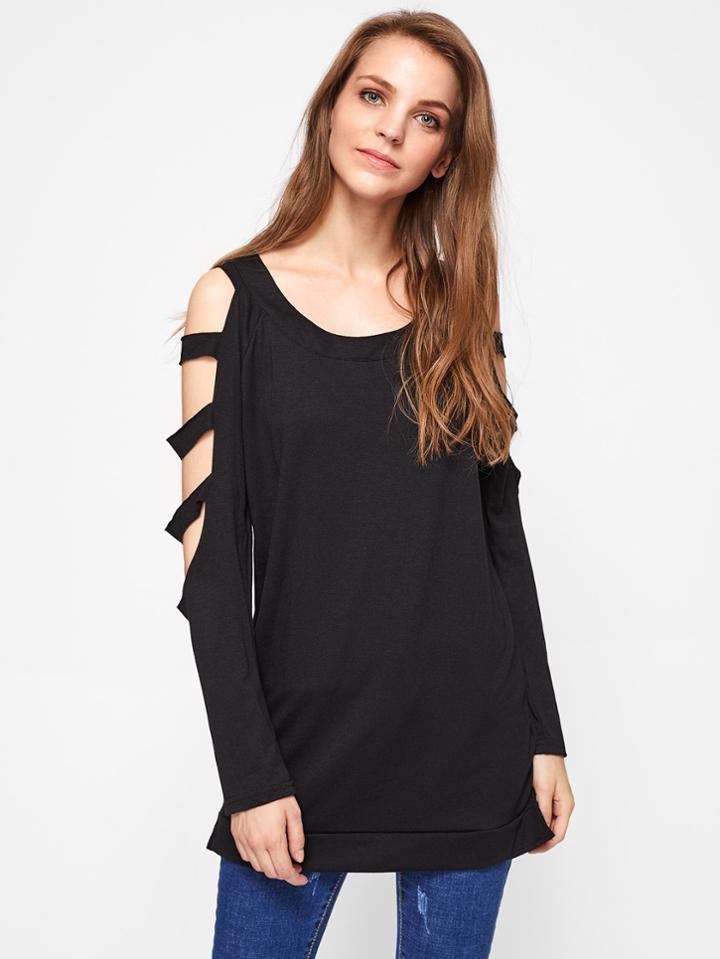 Romwe Ladder Cut Out Sleeve Long Tee