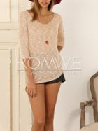 Romwe Apricot Round Neck With Button Sweater