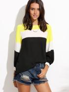 Romwe Color Block Cut And Sew Blouse