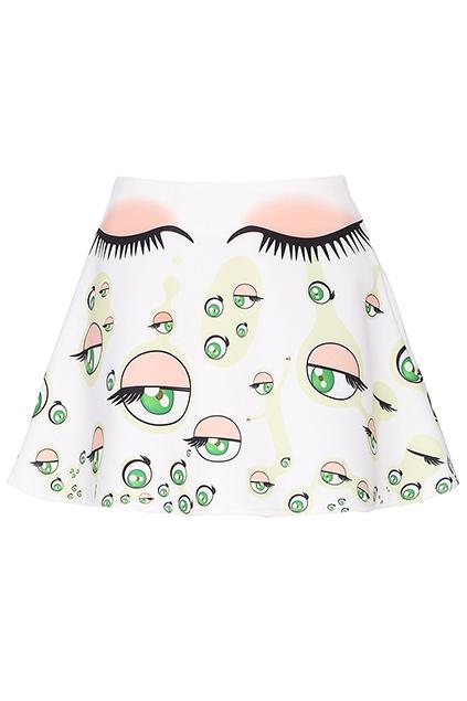 Romwe Eyes Print White Skirt
