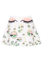 Romwe Eyes Print White Skirt