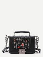 Romwe Tower And Leaf Decorated Quilted Crossbody Bag