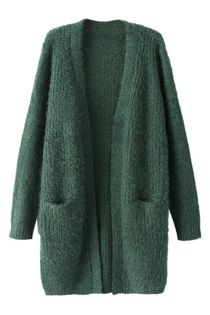 Romwe Pocketed Sheer Green Cardigan