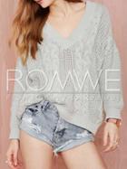 Romwe Grey Long Sleeve V Neck Sweater