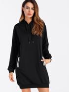 Romwe Stripe Tape Detail Hoodie Dress