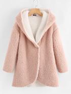 Romwe Curved Hem Sherpa Fleece Hoodie Coat