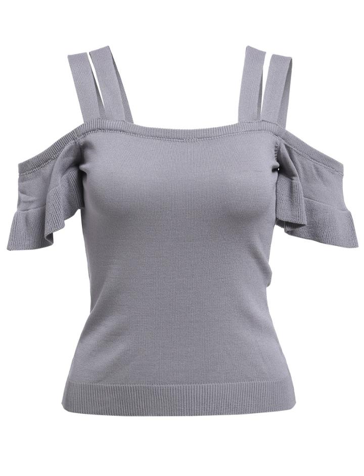 Romwe Off-shoulder Slim Grey Top