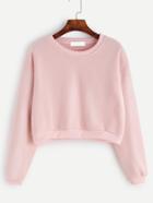 Romwe Pink Round Neck Crop Sweatshirt