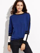 Romwe Blue Contrast Panel Drop Shoulder Sweatshirt