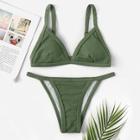Romwe Ribbed Triangle Top With Low Rise Bikini Set