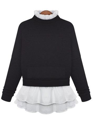 Romwe Loose Flouncing Black Sweatshirt