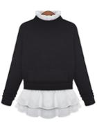 Romwe Loose Flouncing Black Sweatshirt